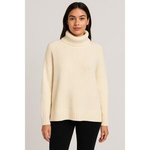 Brave Soul London Women's Cream Turtleneck‎ Sweater Medium Ribbed Knit Long...